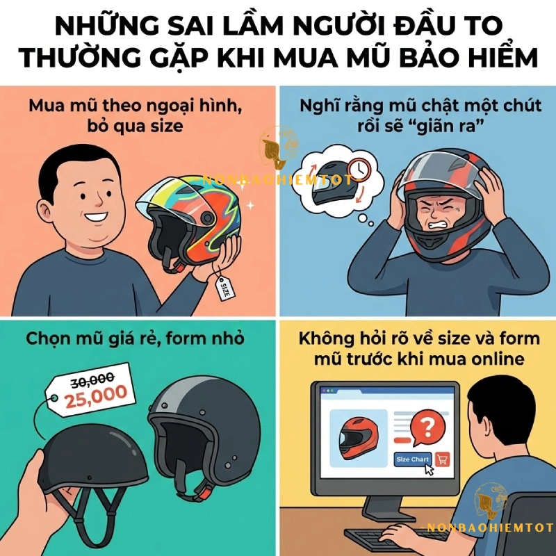 Những sai lầm thường lặp khi mua mũ bảo hiểm cho người đầu to