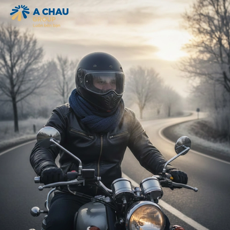 Đội mũ bảo hiểm giúp giữ ấm đầu và tai khi trời lạnh