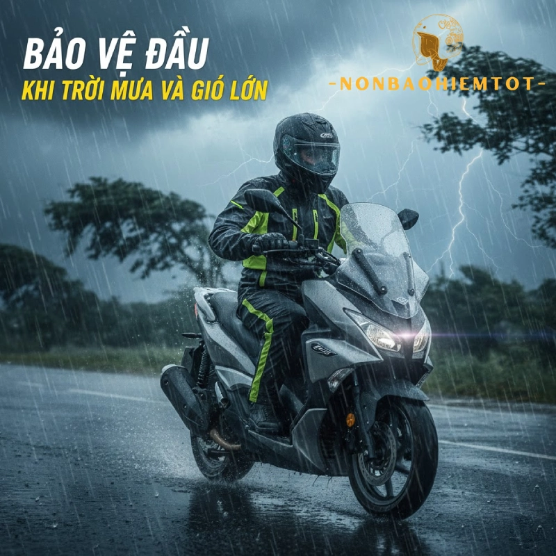 Bảo vệ đầu khi trời mưa và gió lớn