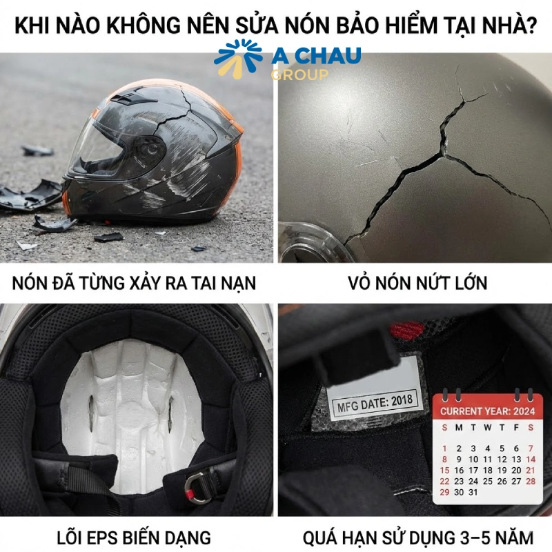 Những trường hợp không nên sửa nón bảo hiểm tại nhà?
