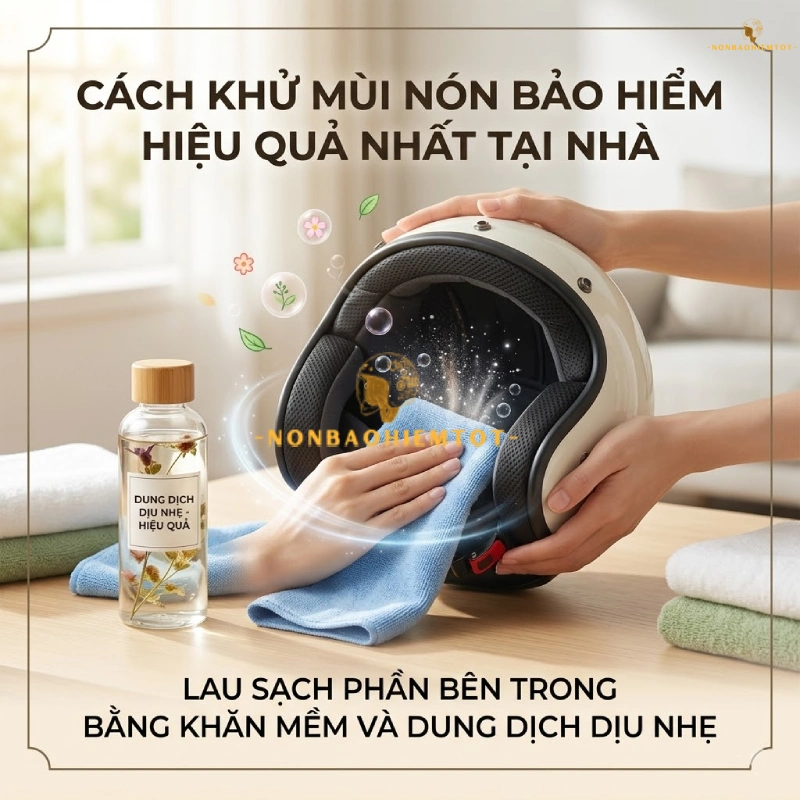 Cách khử mùi nón bảo hiểm hiệu quả nhất tại nhà bằng cách Lau sạch phần bên trong bằng khăn mềm và dung dịch dịu nhẹ