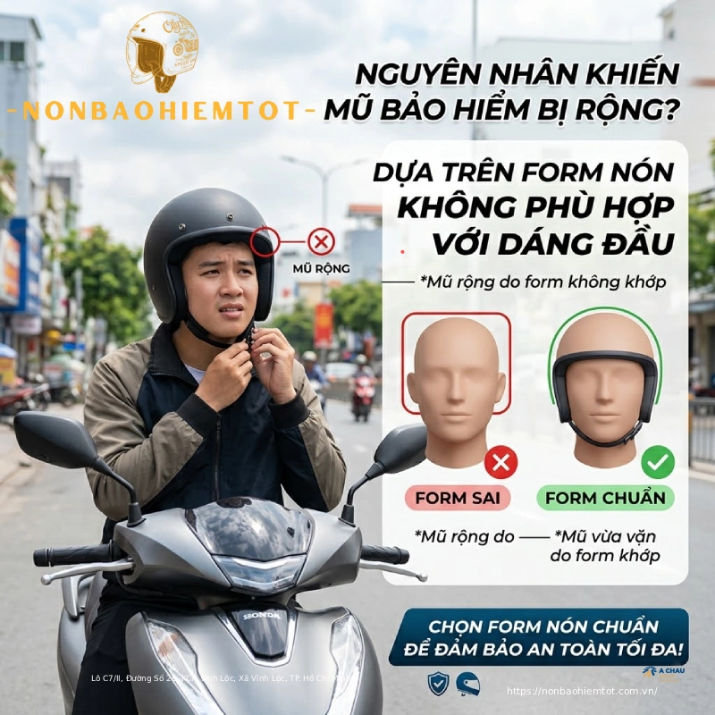 Form nón không phù hợp với dáng đầu cũng là nguyên nhân khiến nón bảo hiểm bị rộng