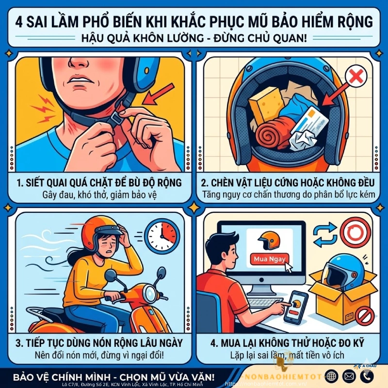 Những sai lầm thường gặp khi khắc phục nón bảo hiểm bị rộng