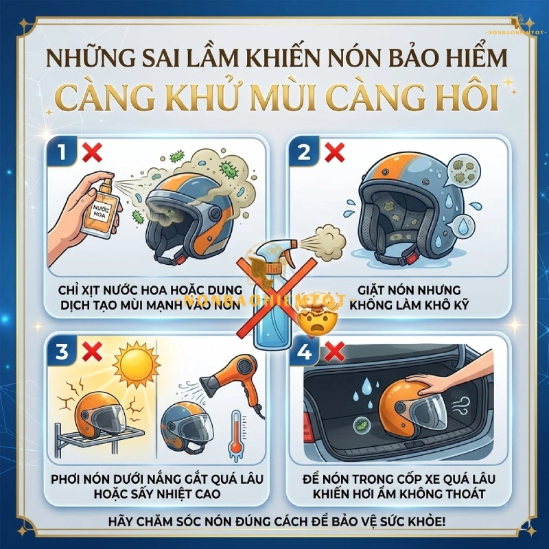 Những sai lầm khiến nón bảo hiểm càng khử mùi càng hôi