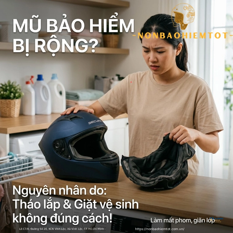 Tháo lắp, giặt vệ sinh không đúng cách khiến nón bảo hiểm bị rộng