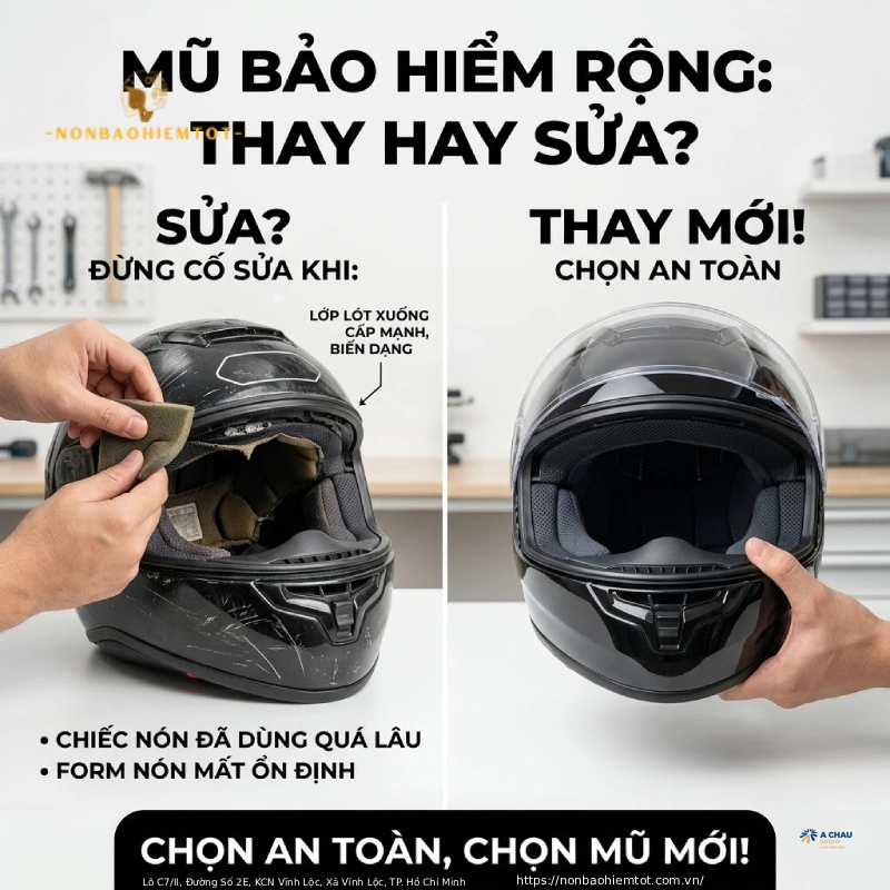 Khi nào nên thay mới thay vì sửa mũ bảo hiểm bị rộng?