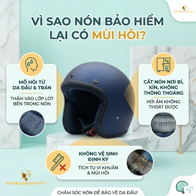 Vì sao nón bảo hiểm lại có mùi hôi?
