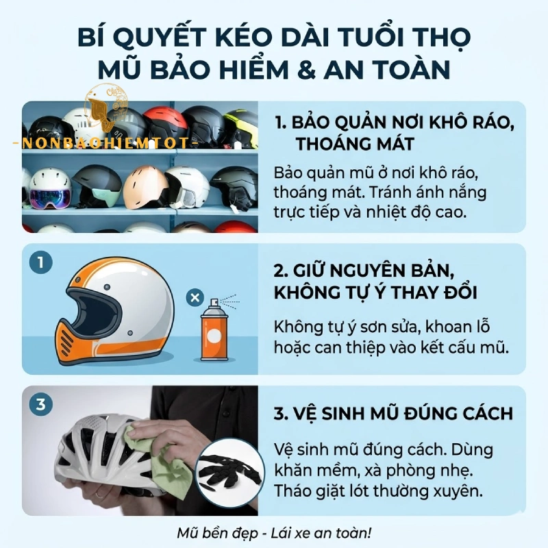 Cách dùng mũ bảo hiểm để kéo dài tuổi thọ nhưng vẫn an toàn