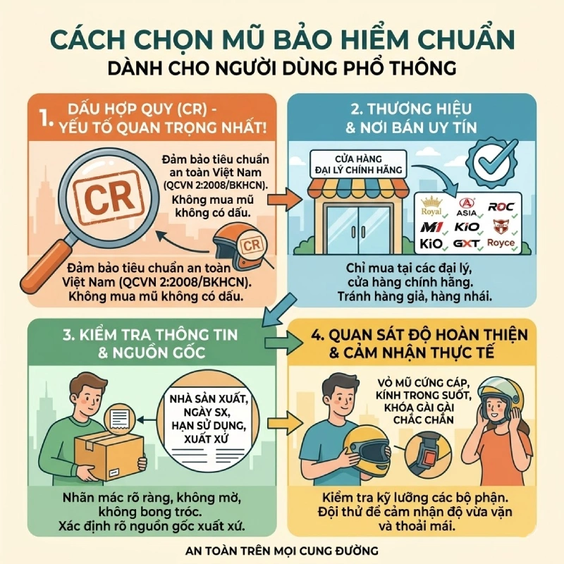 Cách chọn mũ bảo hiểm chuẩn cho người dùng phổ thông
