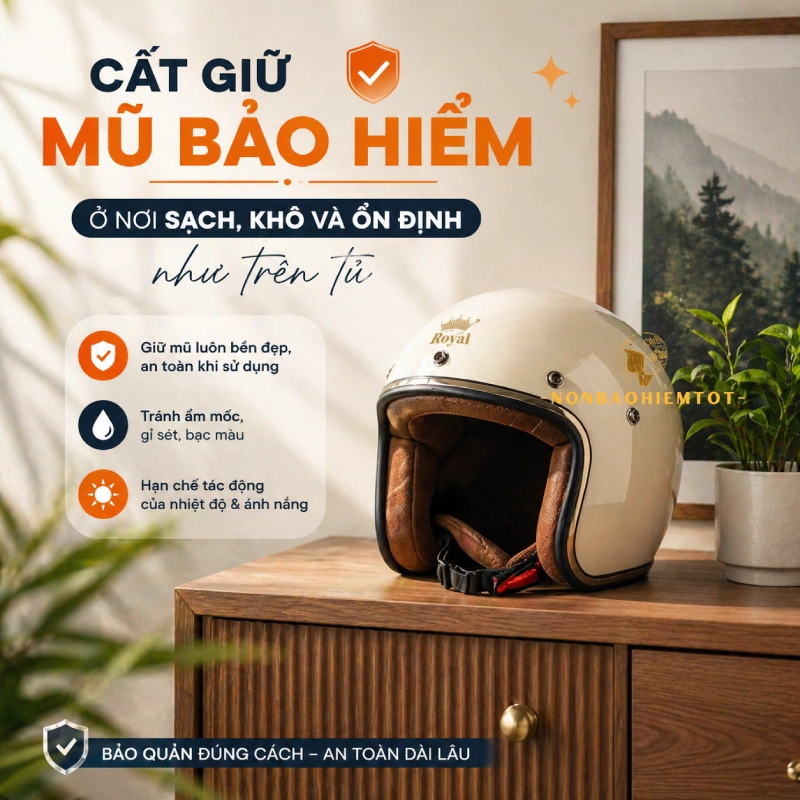 Cất giữ mũ ở nơi sạch, khô và ổn định