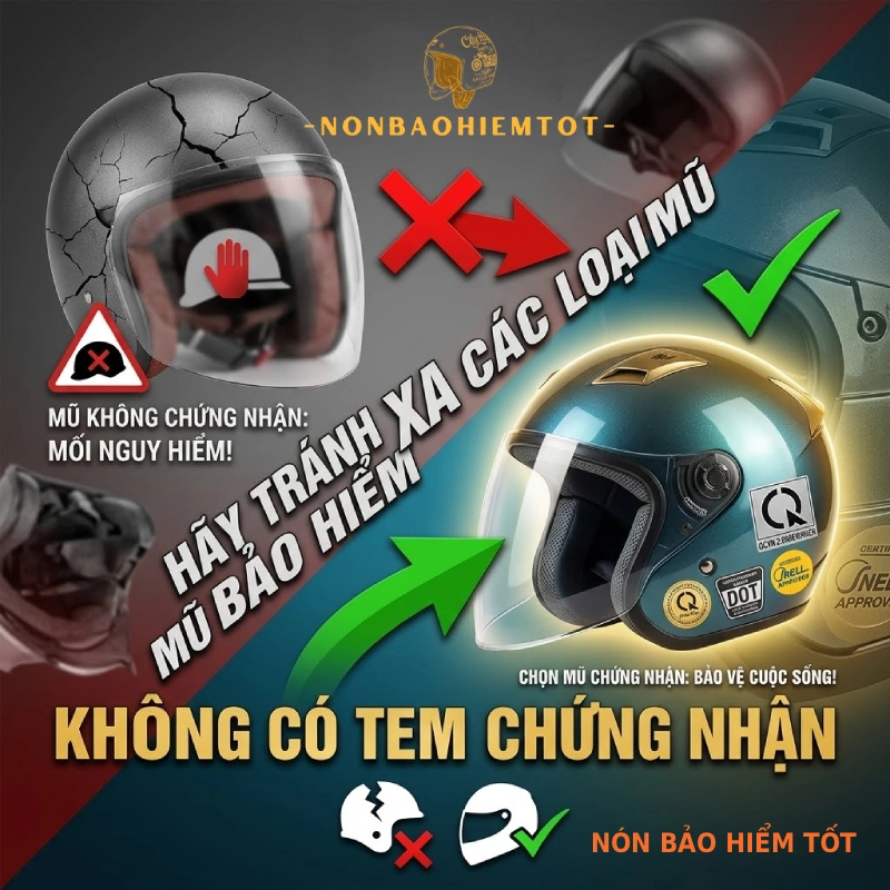 Trước hết, hãy tránh xa các loại mũ không có tem chứng nhận
