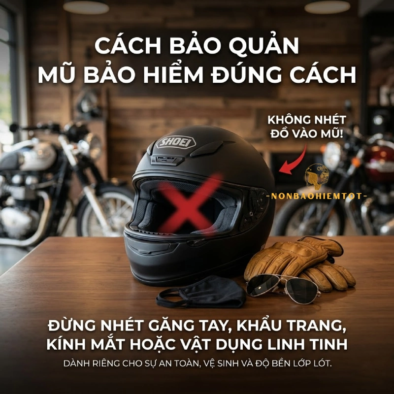 Không nhét đồ vào trong lòng mũ