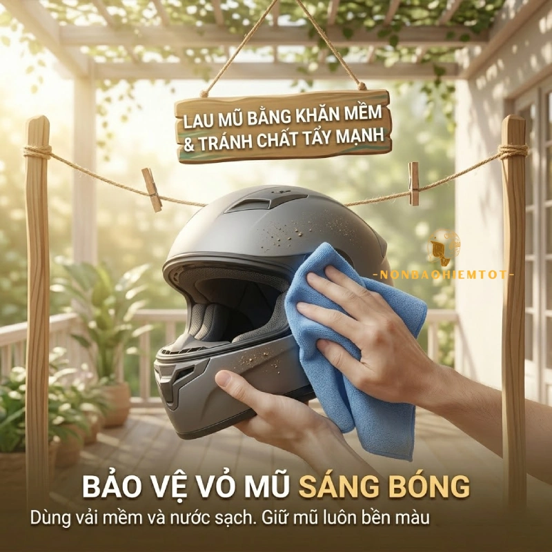 Lau mũ bằng khăn mềm, tránh dùng chất tẩy mạnh