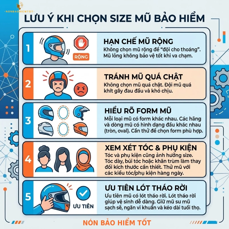 Lưu ý khi chọn size mũ bảo hiểm