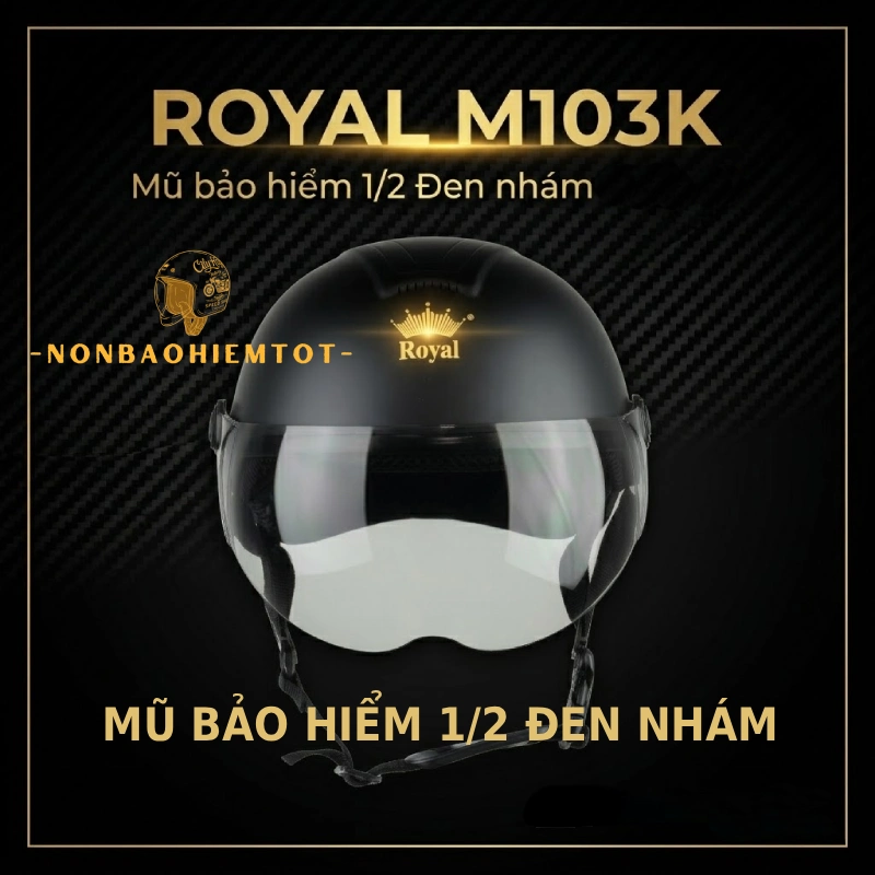 Mũ bảo hiểm 1/2 đen nhám Royal M103K 