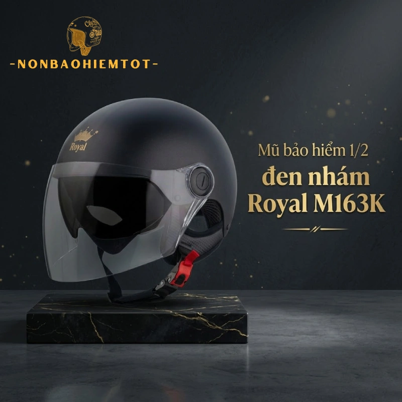 Nón 1/2 đen nhám Royal M163K 2 kính