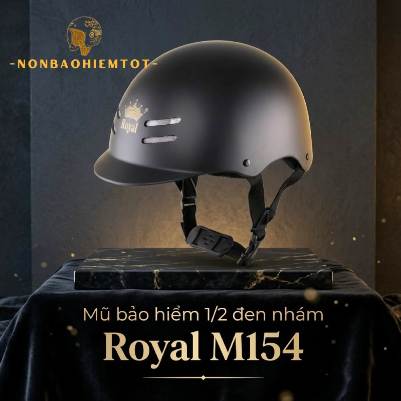 Nón bảo hiểm 1/2 đen nhám Royal M154 