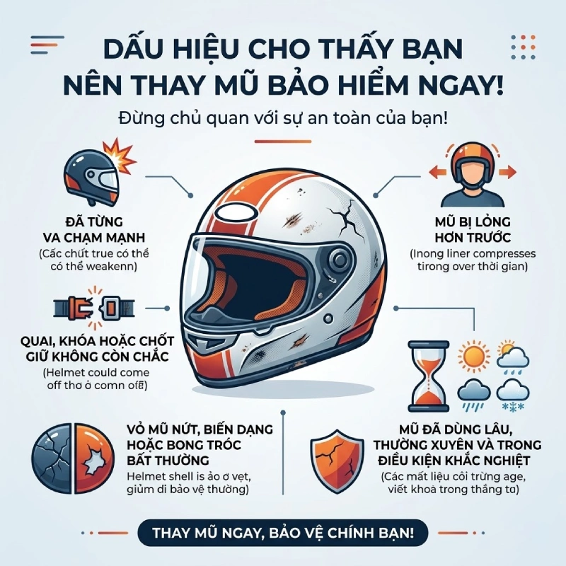 Dấu hiệu cho thấy bạn nên thay mũ bảo hiểm ngay