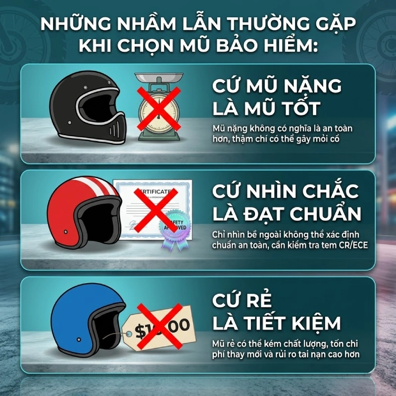 Những nhầm lẫn thường gặp khi chọn mũ bảo hiểm