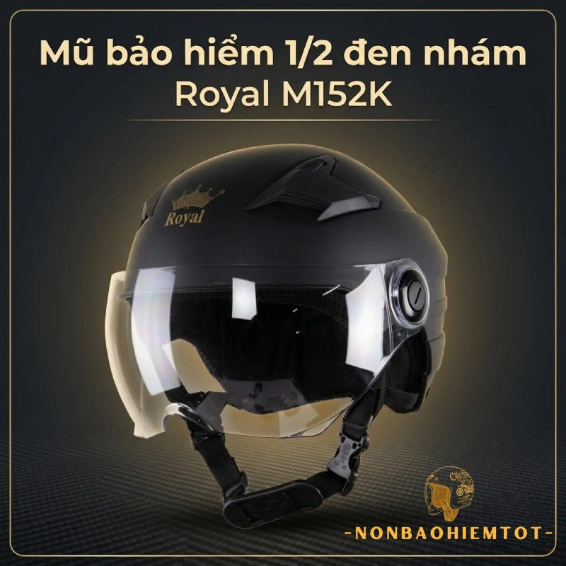 Nón bảo hiểm 1/2 đen nhám Royal M152K kính ngắn