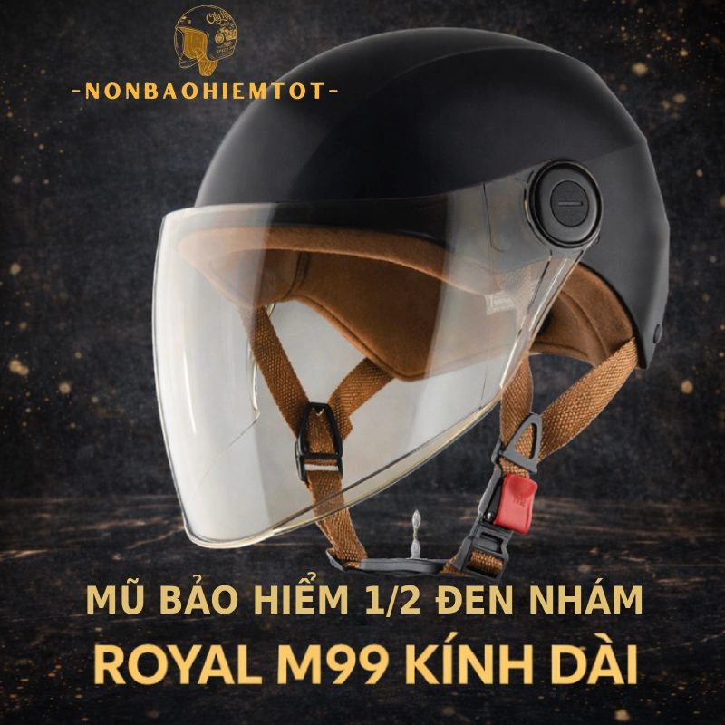 Mũ bảo hiểm 1/2 đen nhám Royal M99 kính dài
