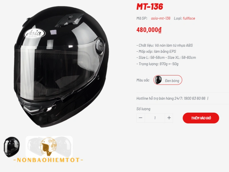 Nón bảo hiểm Asia giá bao nhiêu? mũ fullface rẻ nhất Mũ fullface: 480.000 