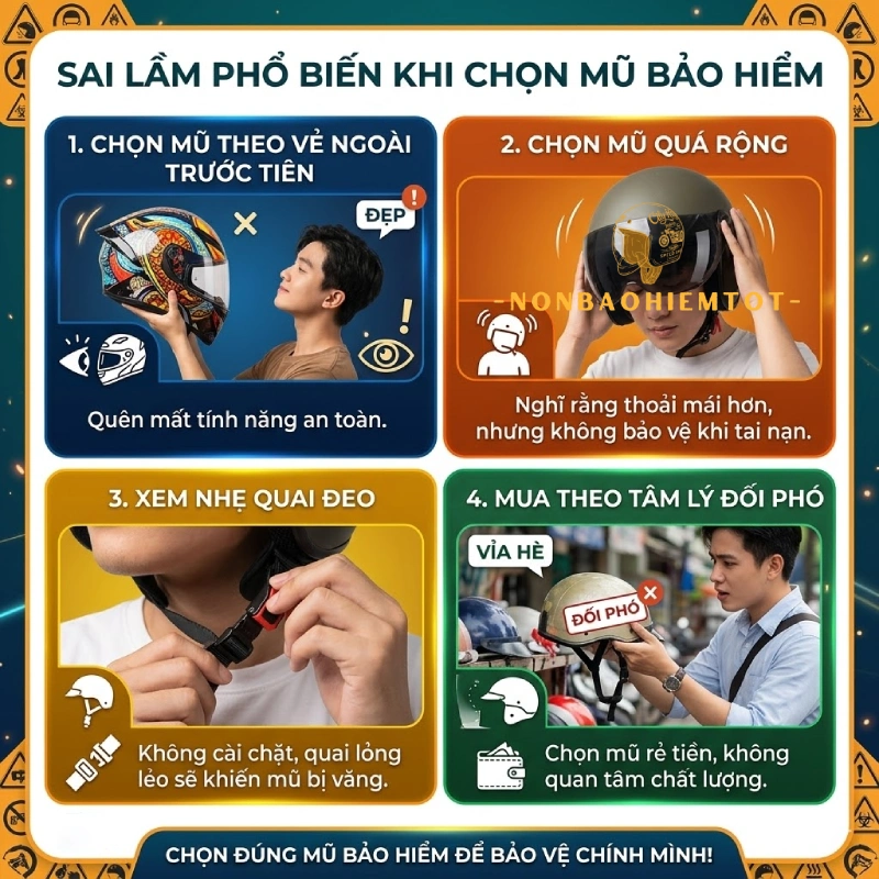 Sai lầm phổ biến khi chọn mũ bảo hiểm