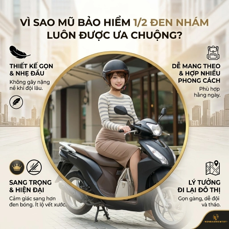 Những lý do mũ bảo hiểm 1/2 đen nhám luôn được ưa chuộng