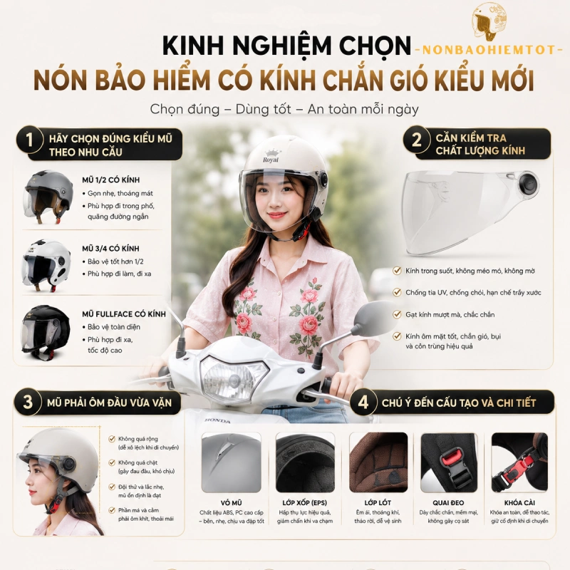 Kinh nghiệm chọn nón bảo hiểm có kính chắn gió kiểu mới