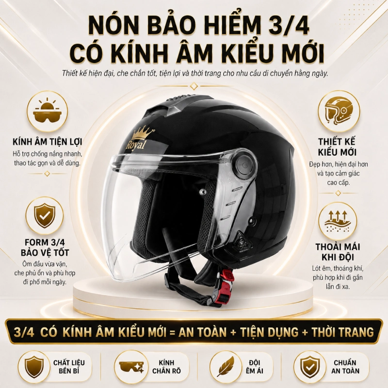 Nón bảo hiểm 3/4 có kính