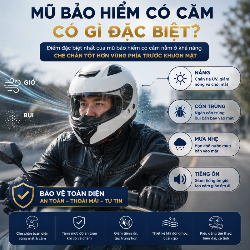 Mũ bảo hiểm có cằm có gì đặc biệt?