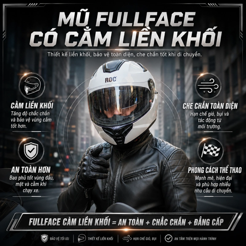 Mũ fullface có cằm liền khối