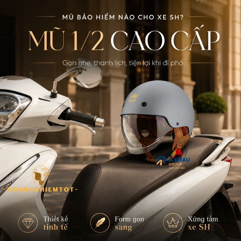 Mũ bảo hiểm hợp với xe sh Mũ 1/2 cao cấp