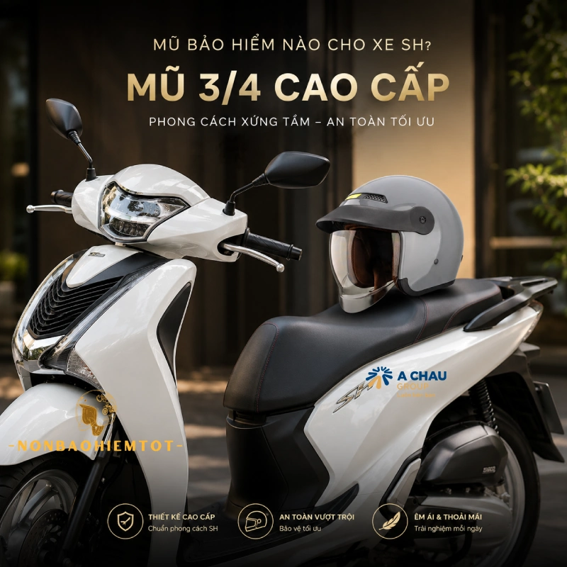 Mũ bảo hiểm hợp với xe sh nón 3/4 cao cấp