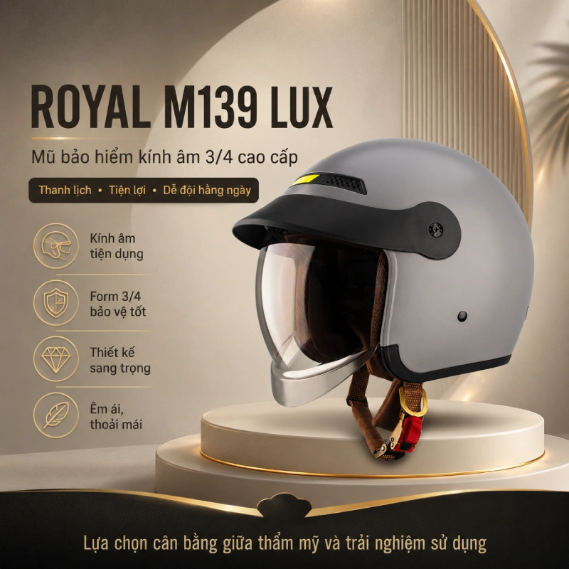 Mũ bảo hiểm Royal 3/4 kính âm Royal M139 LUX