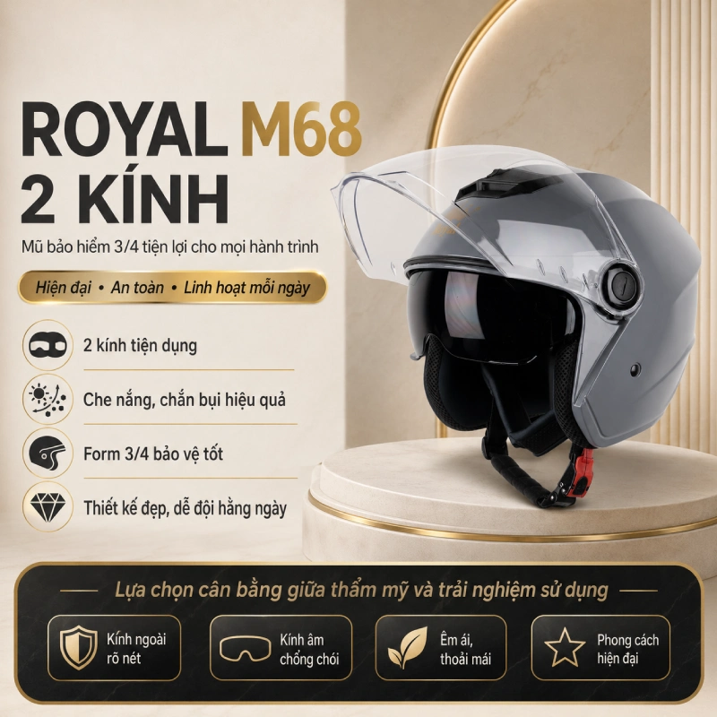 Mũ bảo hiểm Royal 3/4 kính âm Royal M68