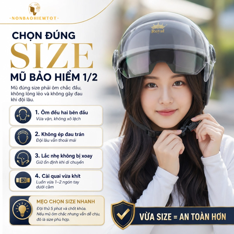 Chọn đúng size mũ bảo hiểm 1/2