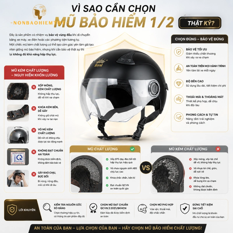 Những lý do cần chọn mũ bảo hiểm 1/2 thật kỹ