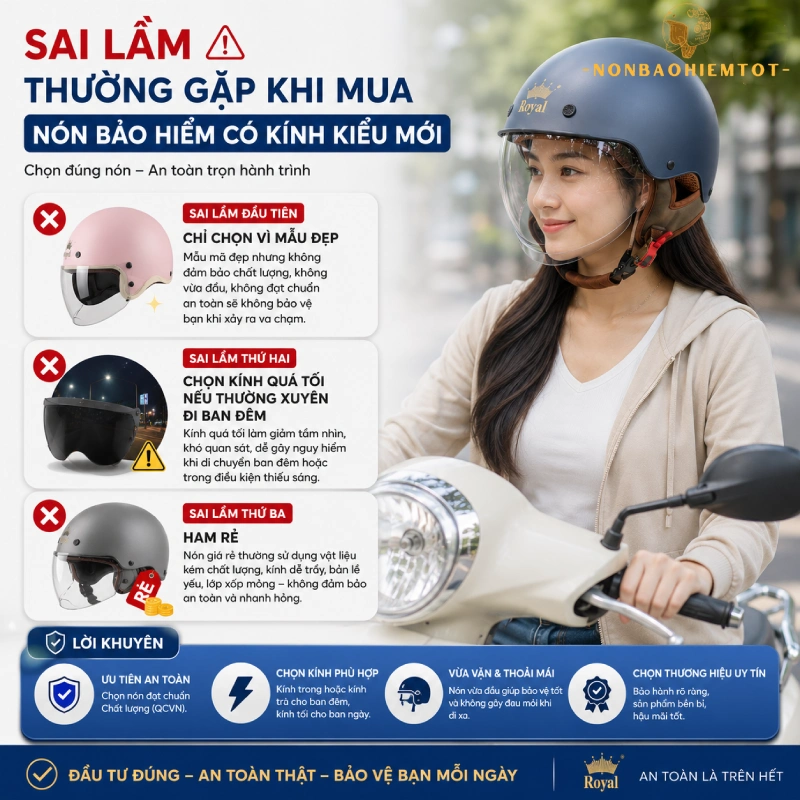 Sai lầm thường gặp khi mua nón bảo hiểm có kính chắn gió kiểu mới