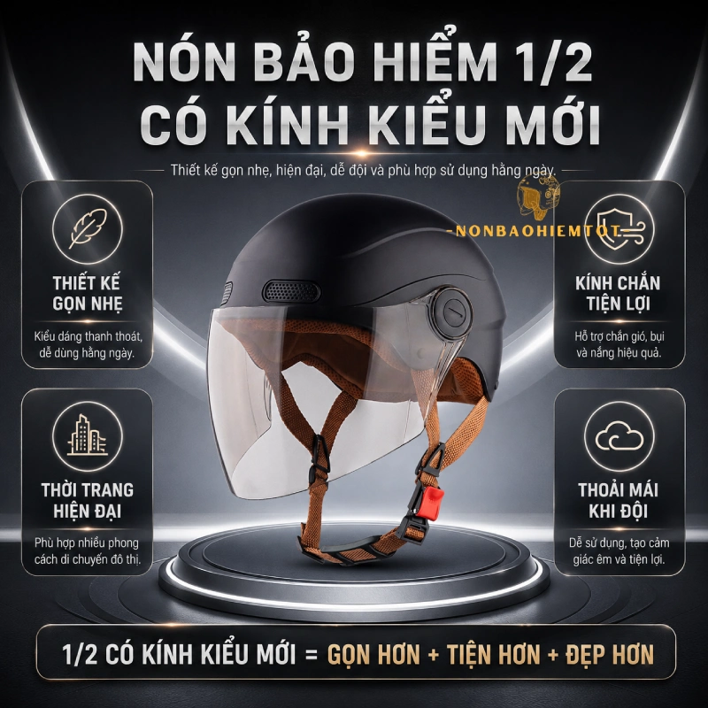 Nón bảo hiểm 1/2 có kính chắn gió kiểu mới