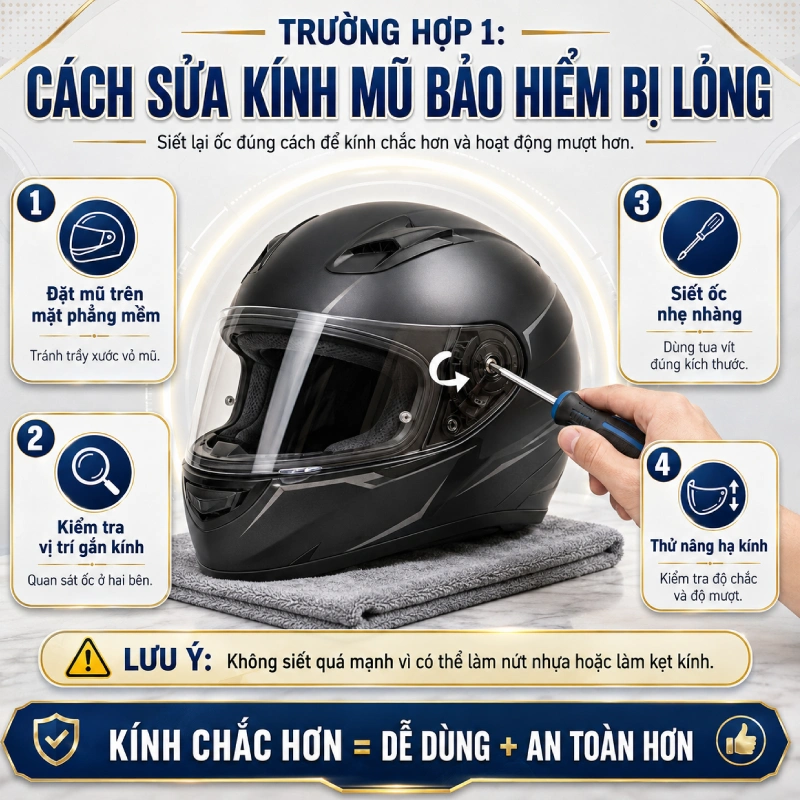 Cách sửa kính mũ bảo hiểm bị lỏng