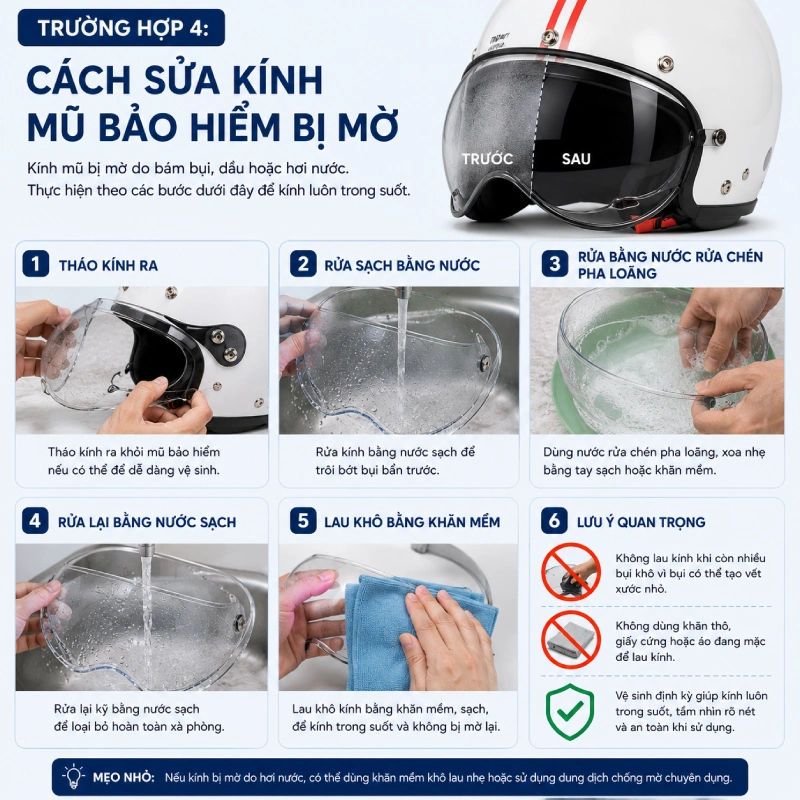 Cách sửa kính mũ bảo hiểm bị mờ