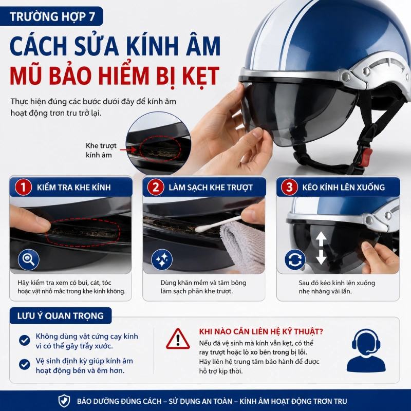 Cách sửa Kính âm mũ bảo hiểm bị kẹt