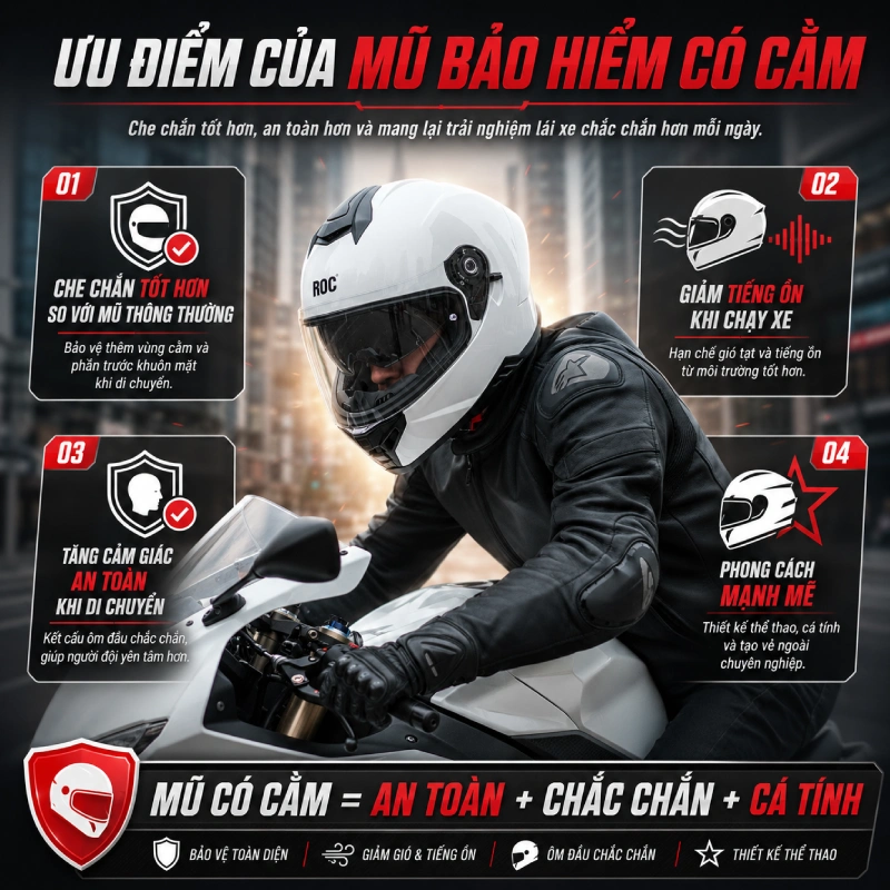 Ưu điểm của mũ bảo hiểm có cằm