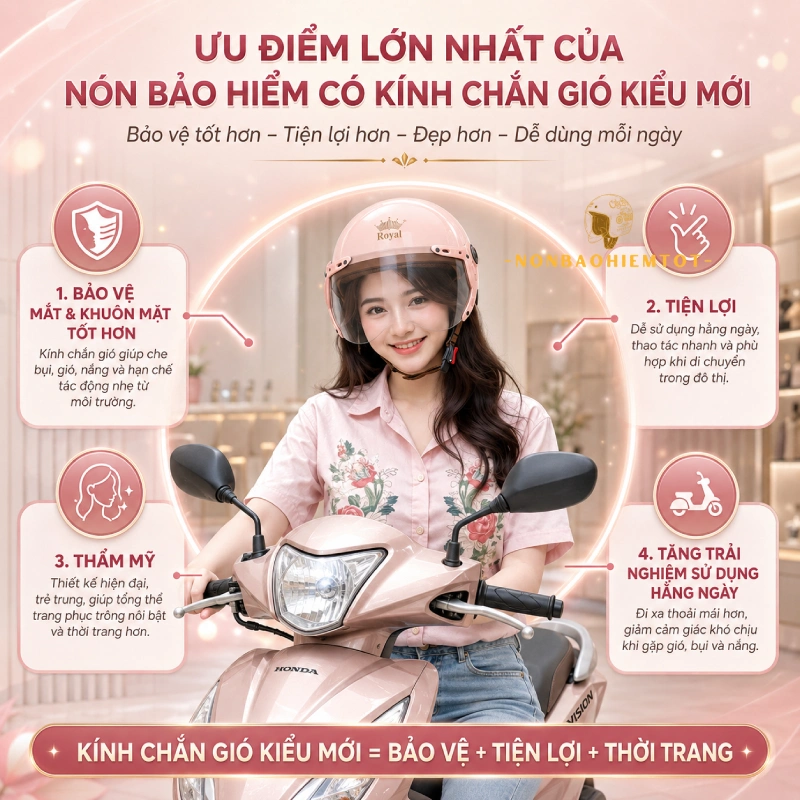 Ưu điểm lớn nhất của nón bảo hiểm có kính chắn gió kiểu mới