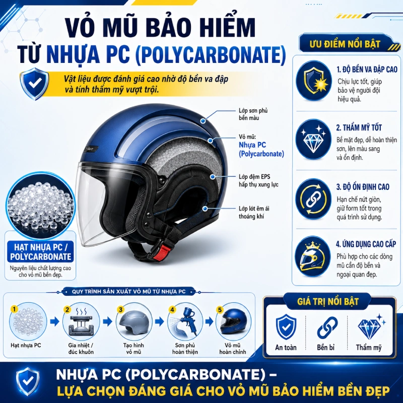 Vỏ mũ bảo hiểm làm từ nhựa PC