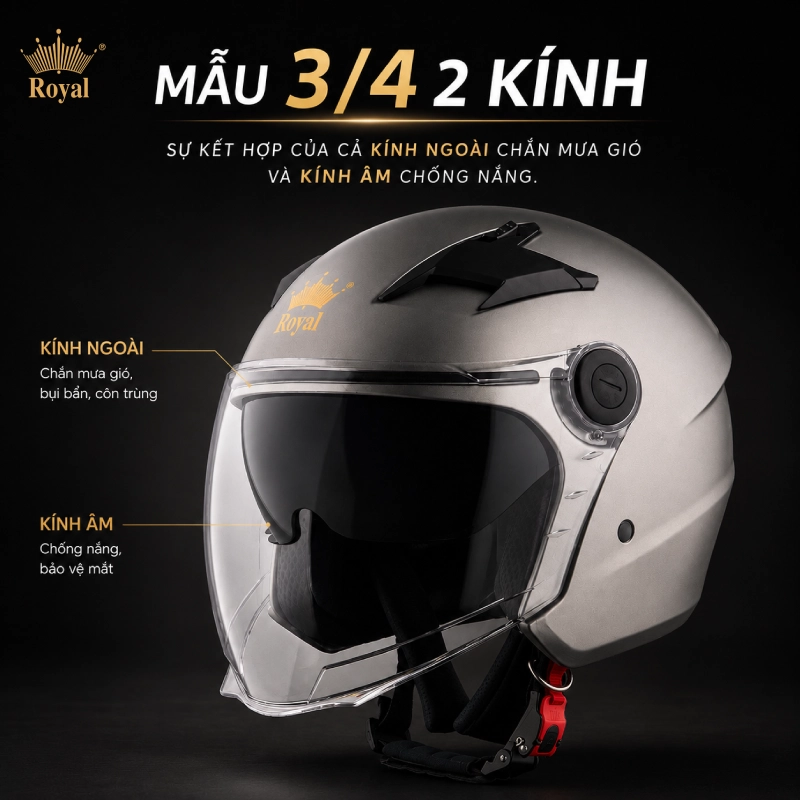 Các loại mũ bảo hiểm 3/4: Loại kính âm