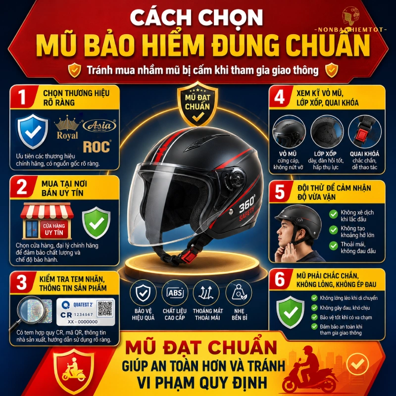 Cách chọn mũ bảo hiểm đúng chuẩn để tránh mua nhầm mũ bị cấm