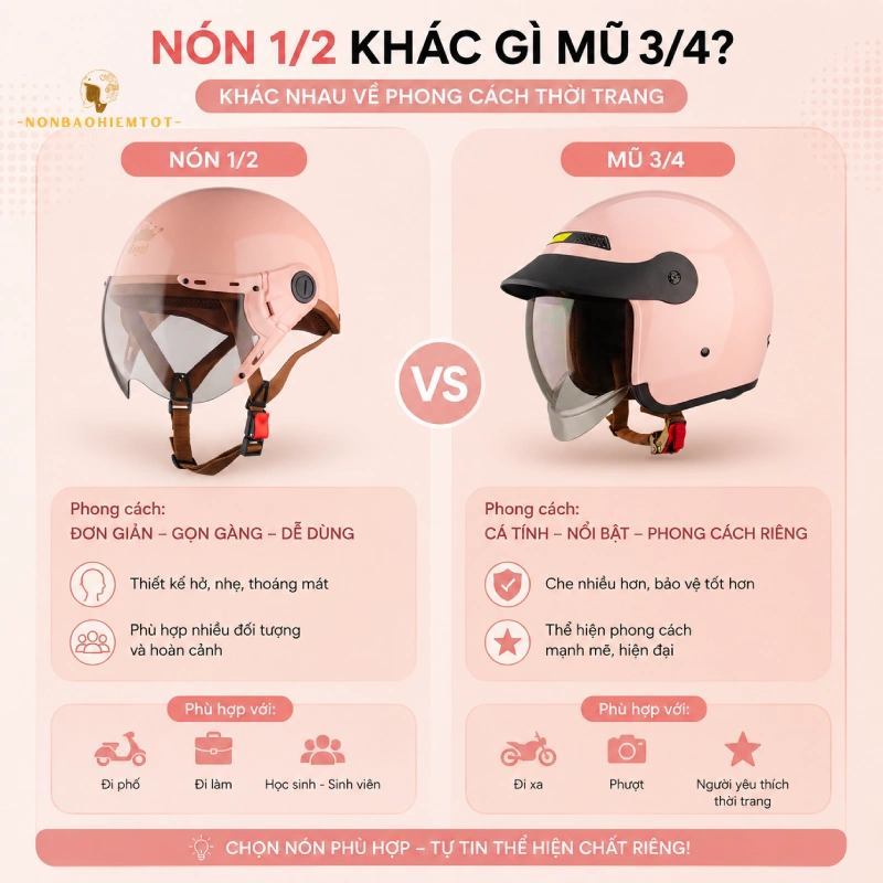 Nón 1/2 khác gì mũ 3/4? Khác nhau về phong cách thời trang