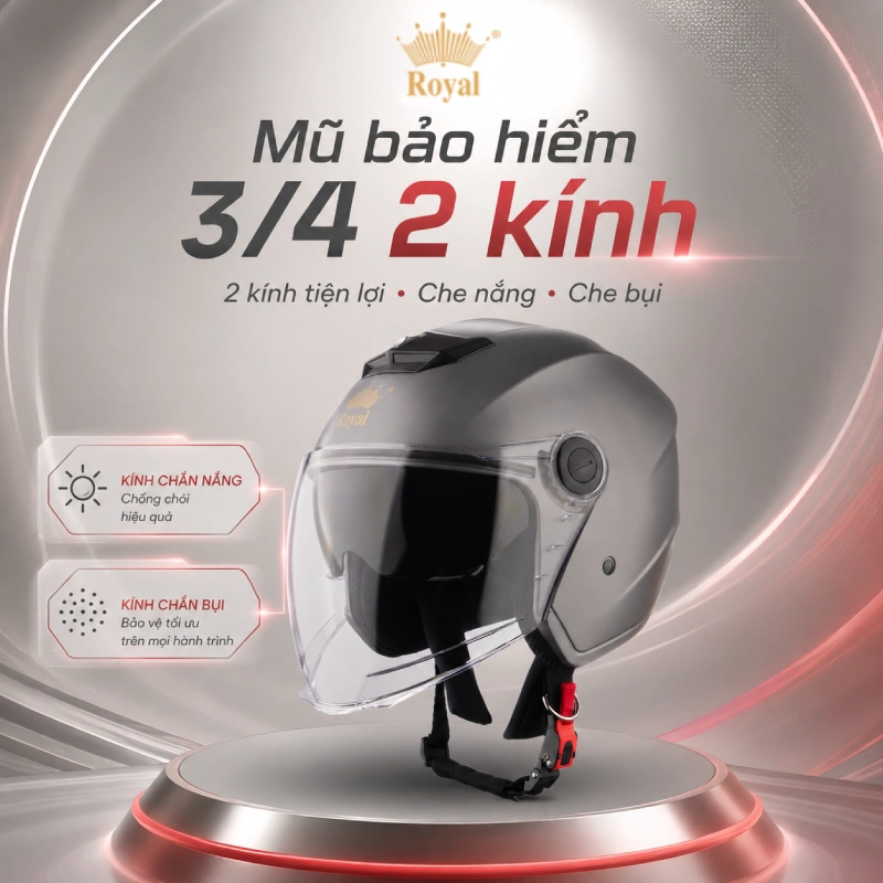 Các loại mũ bảo hiểm 3/4: Loại kính âm